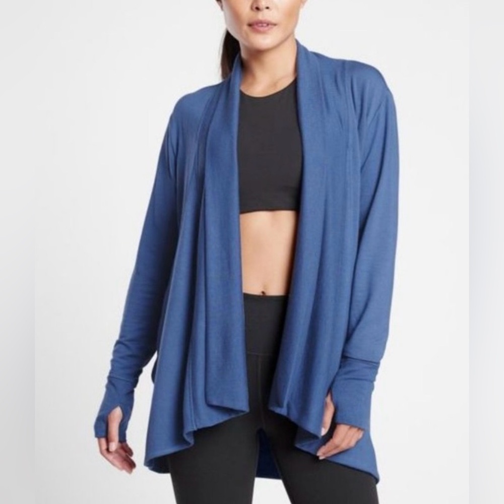 Athleta Size Small Petite Pranayama Wrap Blue Cardigan Open‎ Front Relaxed Fit
